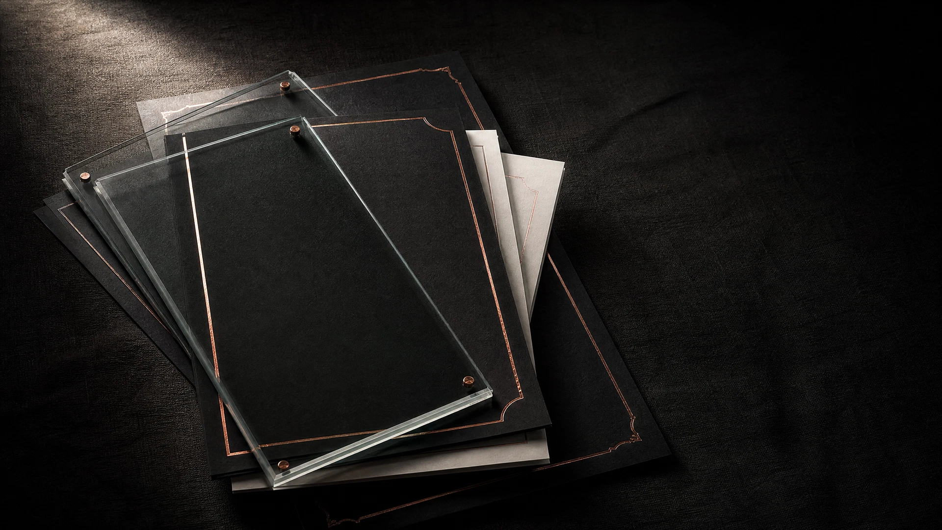 Abstract black documents with copper edges